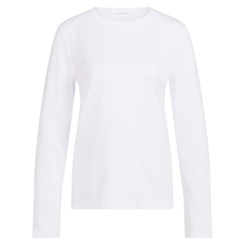 YAYA Jersey top with woven cuffs pure white