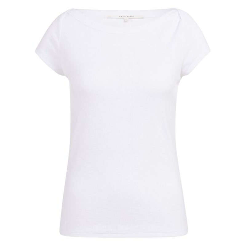 YAYA Ribbed top with boatneck pure white