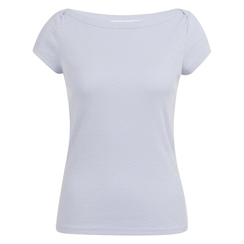 YAYA Ribbed top with boatneck ice blue