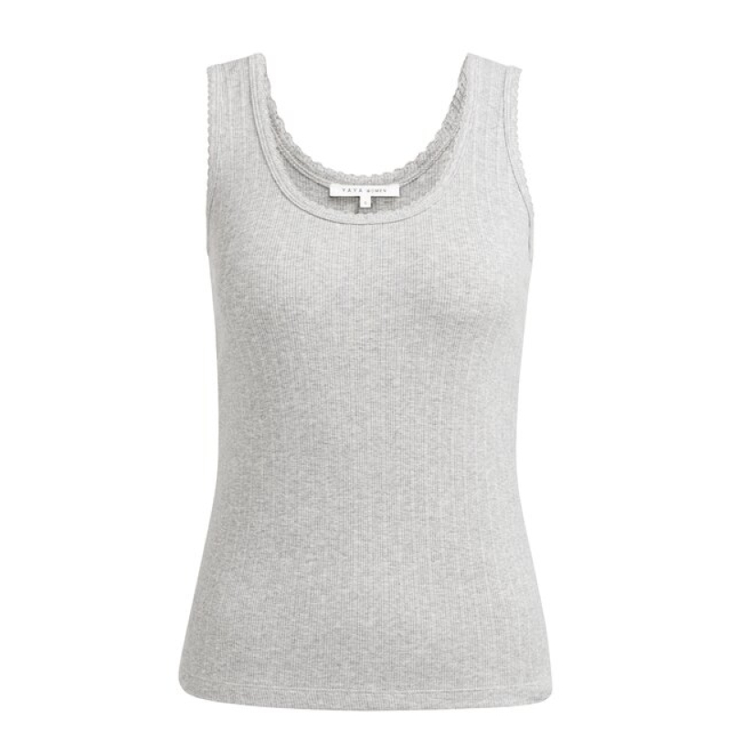 YAYA Singlet with scalloped edge medium grey melange
