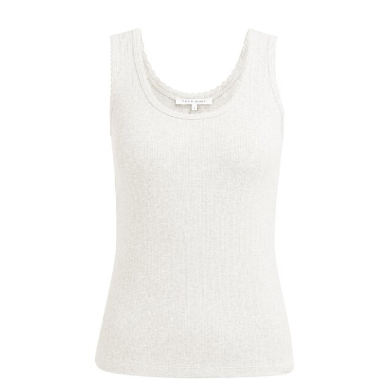 YAYA Singlet with scalloped edge off white melange.
