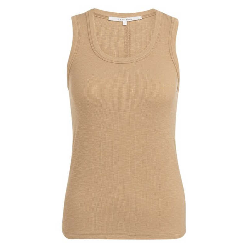 YAYA RIbbed singlet with round neck tan brown