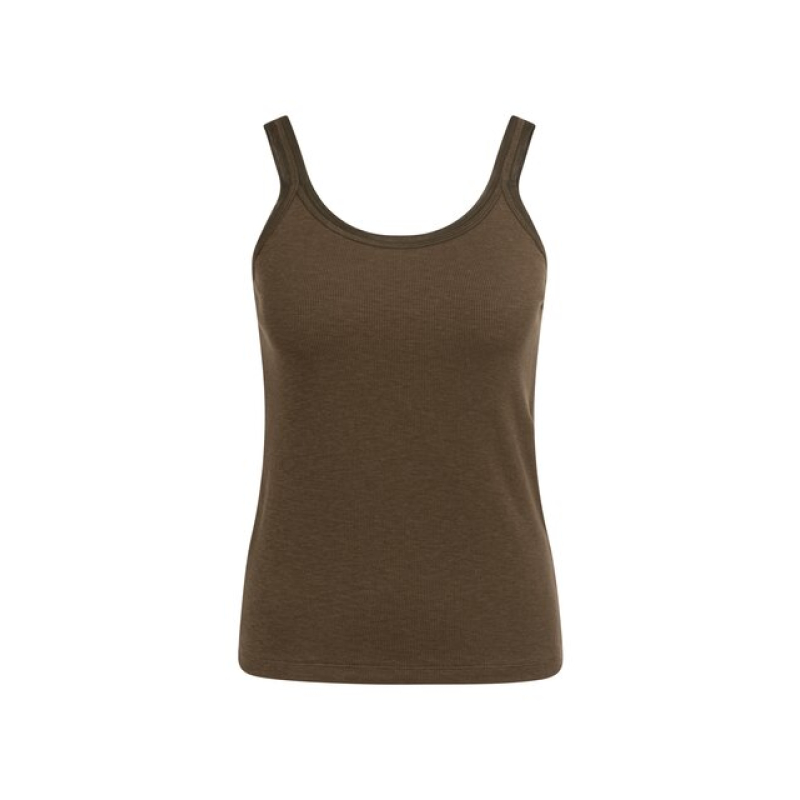 YAYA Singlet met mesh rand slate black brown