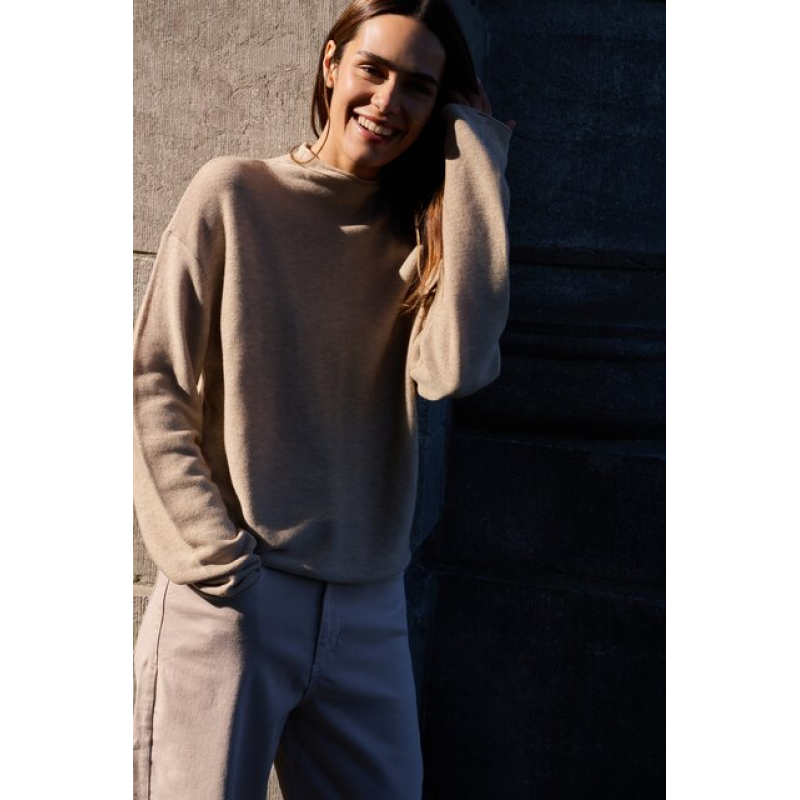 YAYA Sweater with buttoned back tan brown melange