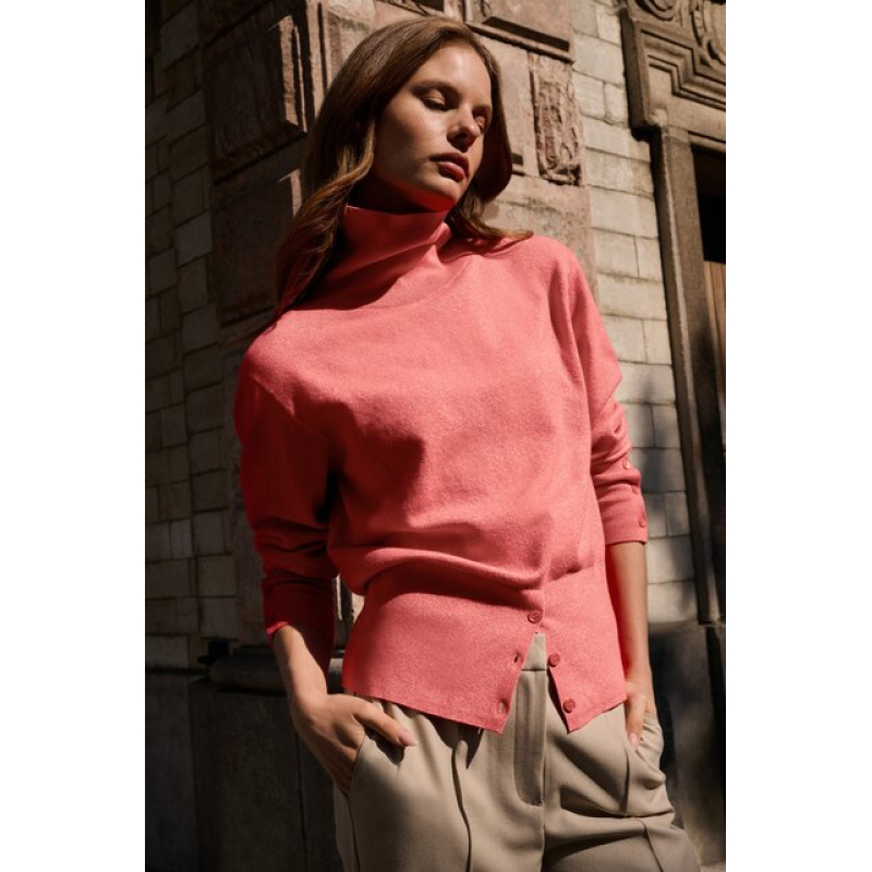 YAYA High neck sweater with buttons rose red