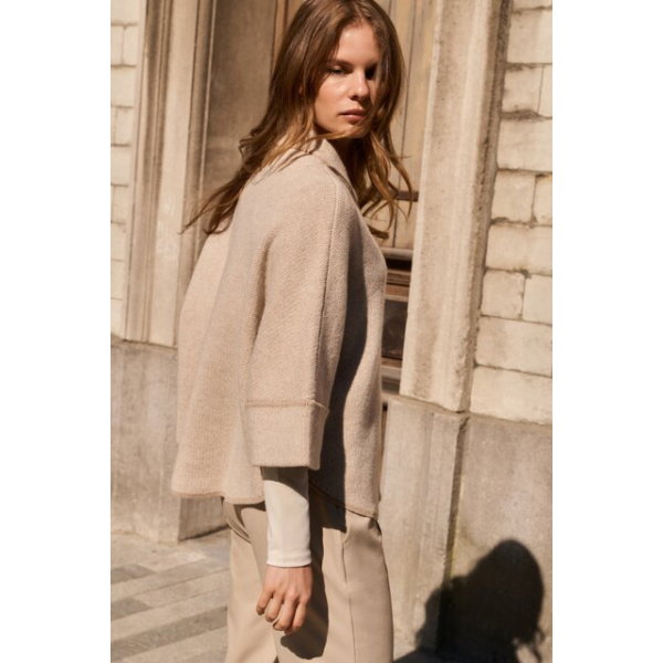YAYA Poncho cardigan with round hem oxford tan brown dessin