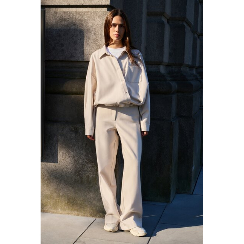 YAYA Soft woven wide leg trousers heather grey melange