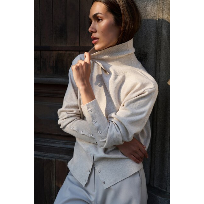 YAYA High neck sweater with buttons heather grey melange