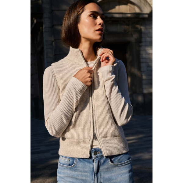 YAYA Sleeveless vest with zipper heather grey melange