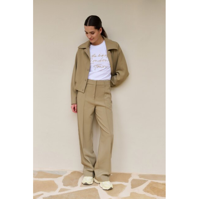 YAYA Trousers with stitches details khaki green