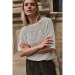 YAYA Trui met korte mouw en structuur artwork beige
