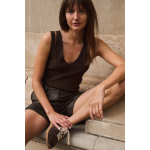 Geribd tanktop met schouderslit slate black brown