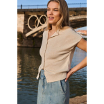 YAYA Mouwloos gebreid vest met knopen beige melange