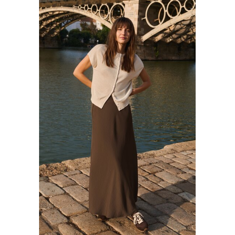 YAYA Maxirok in a-lijn van geweven stof slate black brown