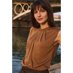 YAYA Mouwloos topje met geplooide halslijn foxtrot brown