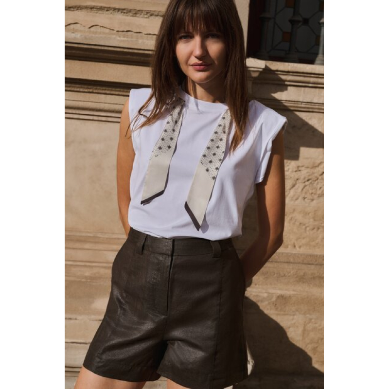 YAYA Gecoate geweven high-waist short delicioso brown