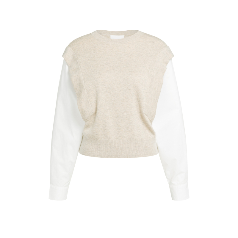 YAYA Gebreide trui met geweven mouwen light beige