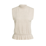 YAYA Mouwloze gebreide trui met ruches aan de zoom light beige.