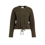 YAYA Ribgebreide trui met vleermuismouwen en koord black brown