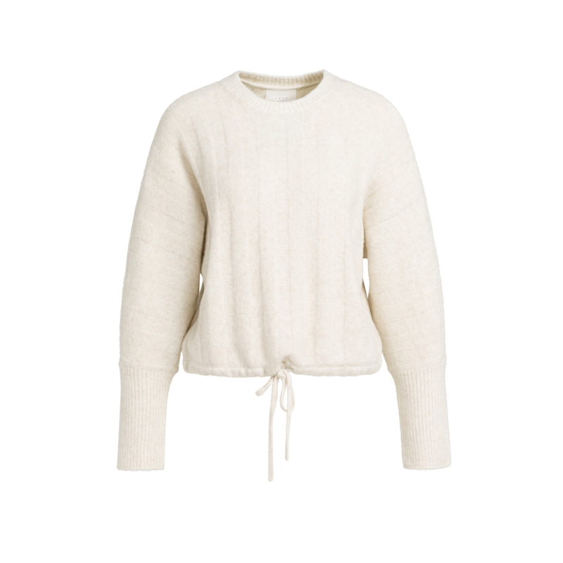 YAYA Ribgebreide trui met vleermuismouwen en koord offwhite