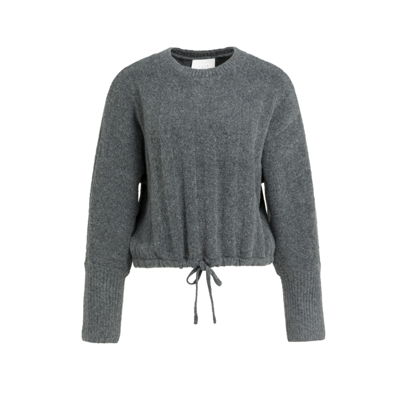 YAYA Ribgebreide trui met vleermuismouwen en koord grey