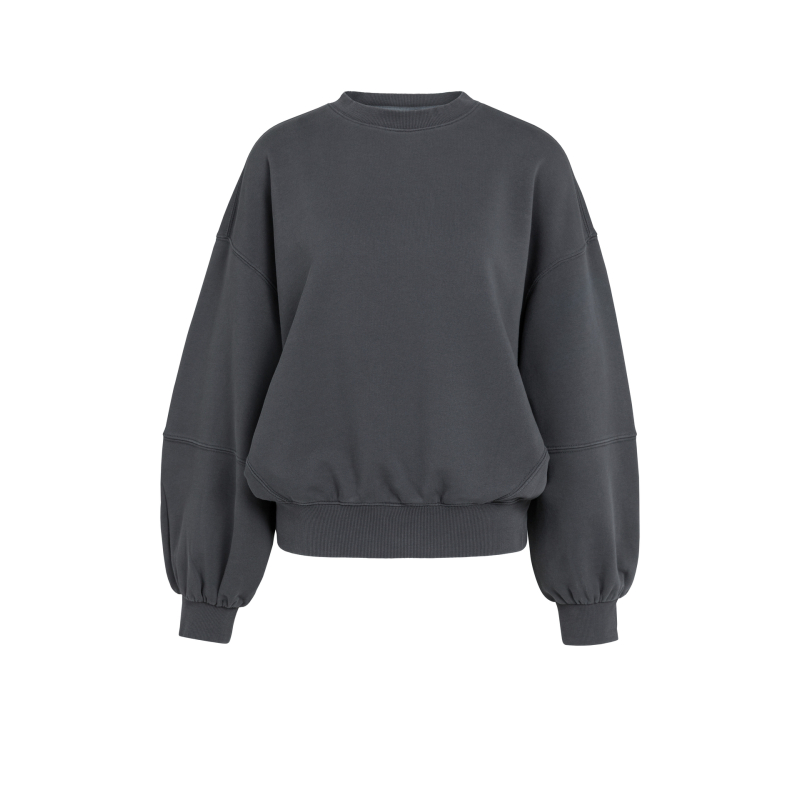 YAYA Gewassen sweatshirt met ballonmouwen slate black brown