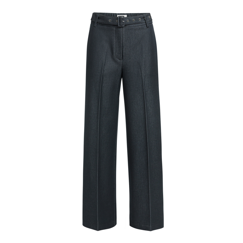 YAYA Geweven broek met wijde pijpen en riem cat black