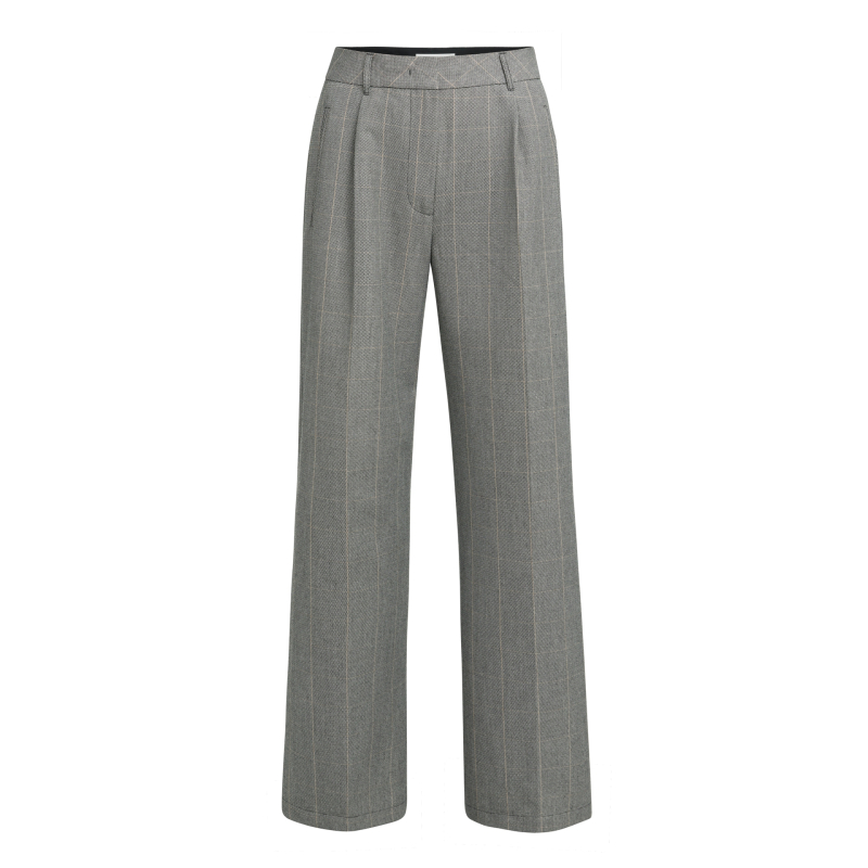 YAYA Geweven, wijde broek met ruitpatroon en plooien. 