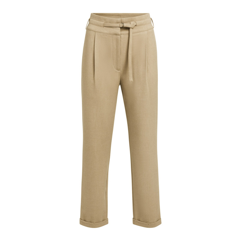 YAYA Zachte geweven broek met hoge taille en sierlijke band brown melange.