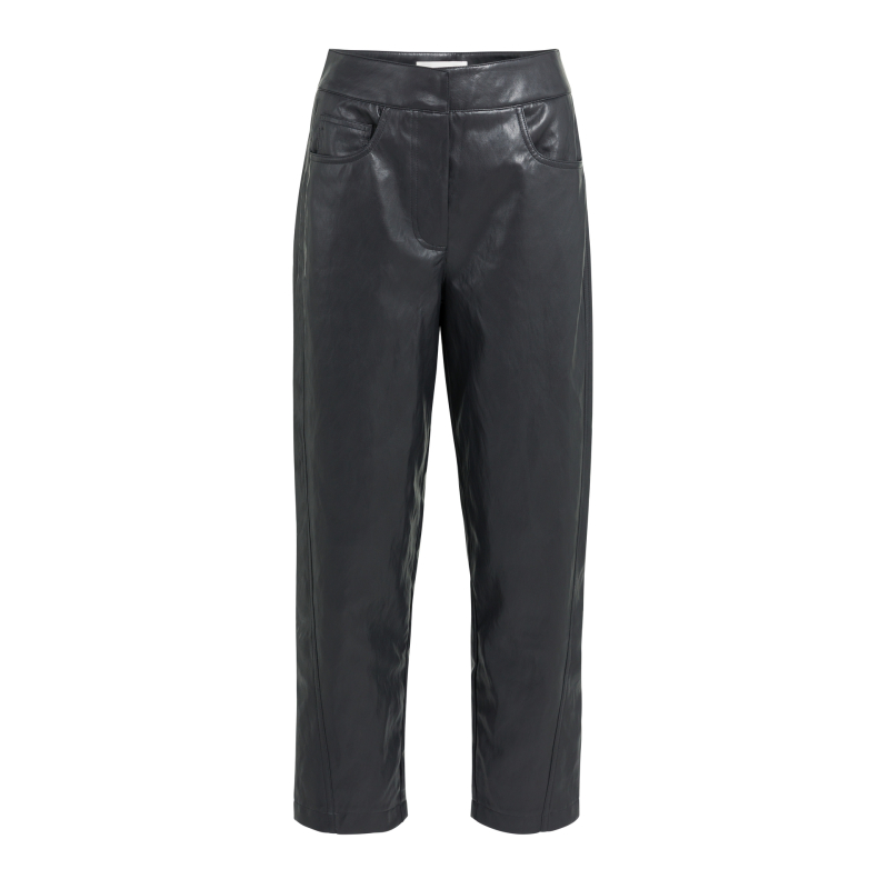 YAYA Kunstleren broek met wortelmodel en siernaden black.