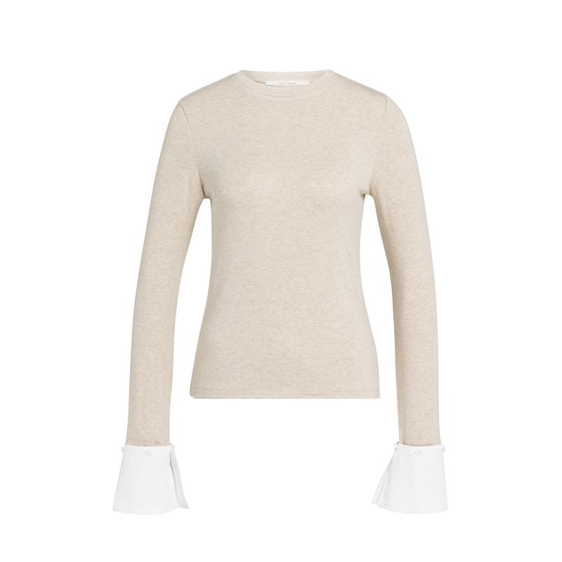 YAYA Jersey top met afneembare manchetten cashmere grey melange