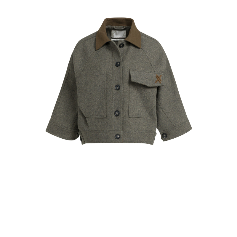 YAYA Oversized wolmix jas met contrasterende kraag en tailleband