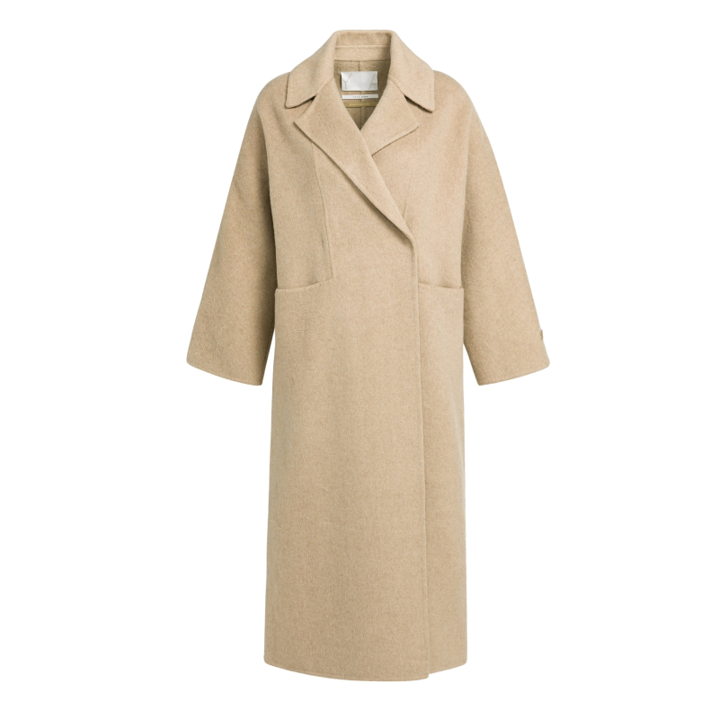 YAYA Extra lange geweven wollen jas brown