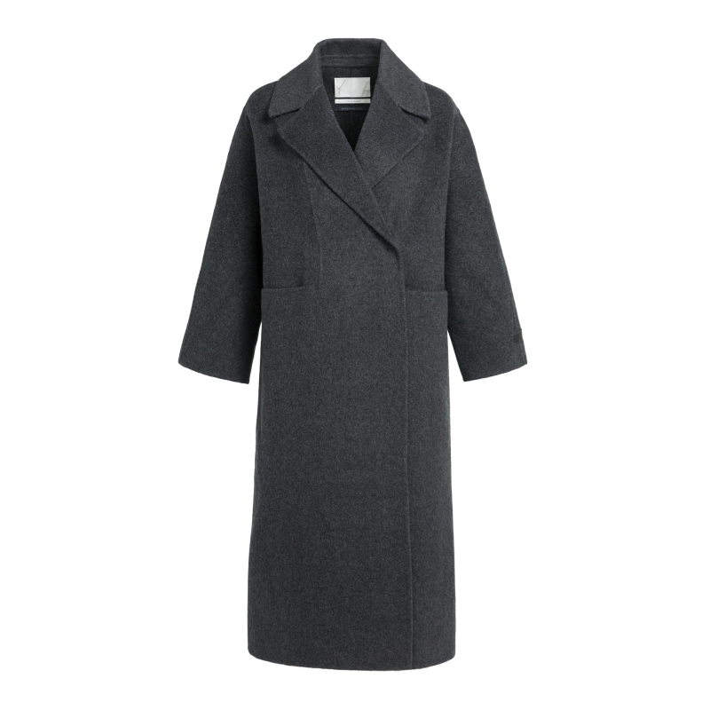 YAYA Extra lange geweven wollen jas black