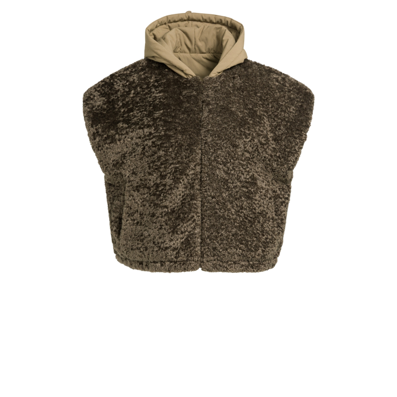 YAYA Omkeerbare bodywarmer van imitatiebont met nylon en capuchon 