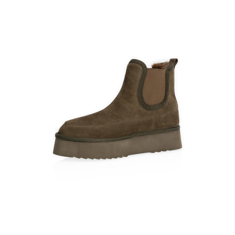 YAYA Platform suède enkellaarsjes met bontvoering (brown)