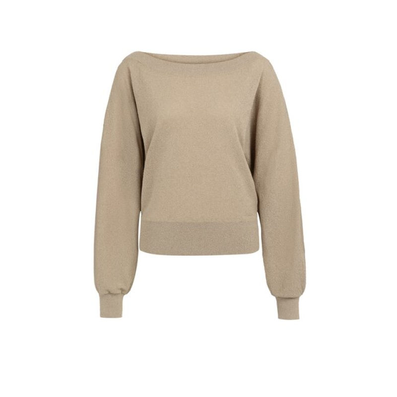 YAYA Batwing towel knit sweater crockery brown