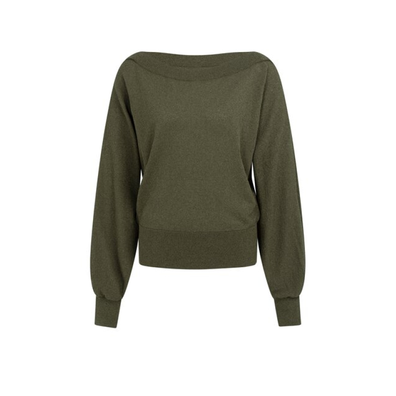 YAYA Batwing towel knit sweater army green