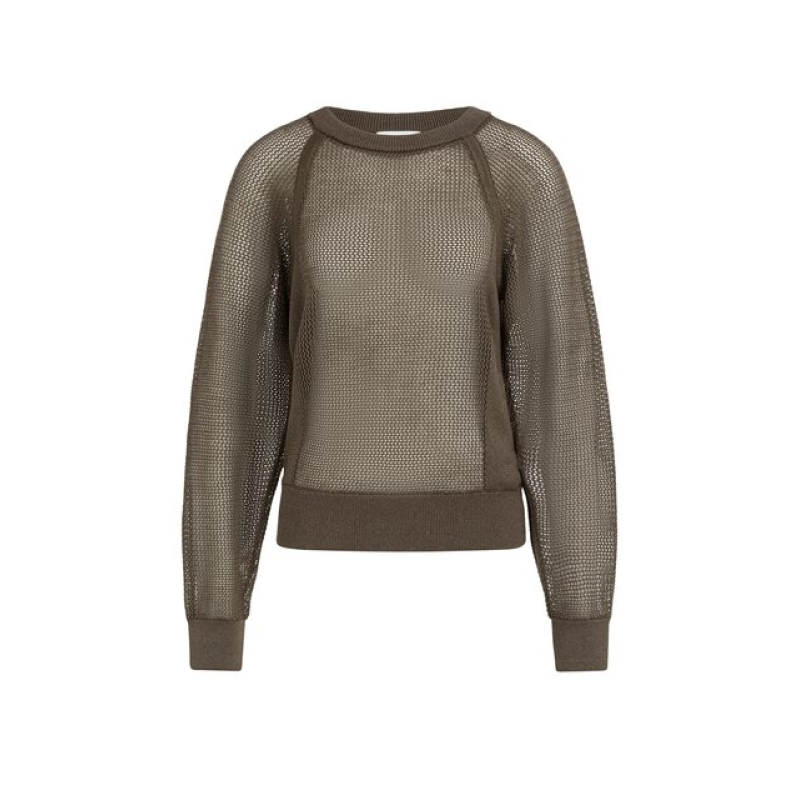 YAYA Mesh stitch raglan sweater washed brown