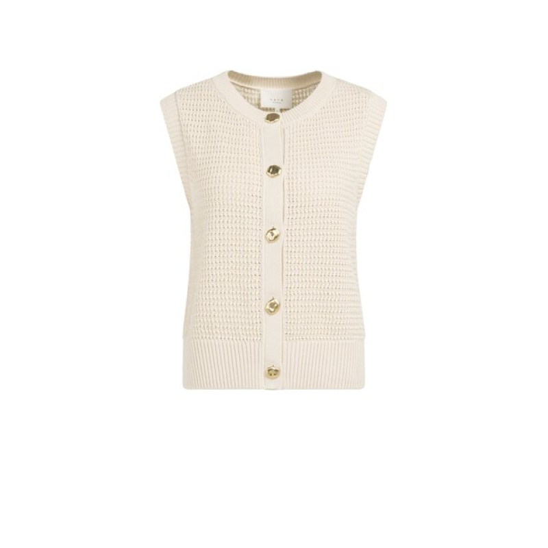 YAYA Textured sleeveless cardigan creme beige 