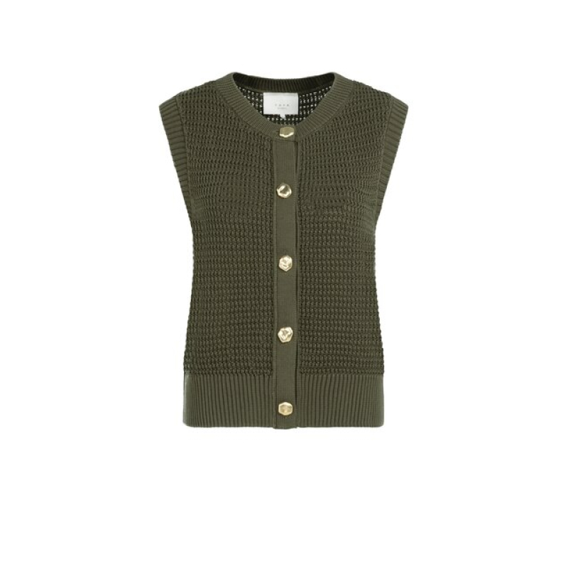 YAYA Textured sleeveless cardigan army green
