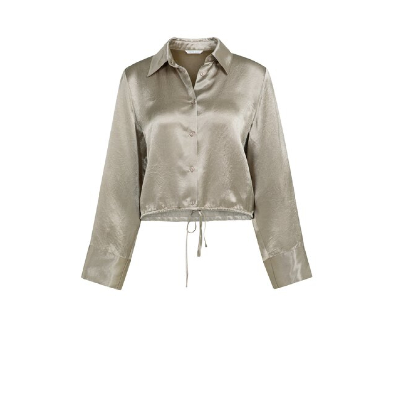 YAYA Crinkle blouse with drawstring crockery brown