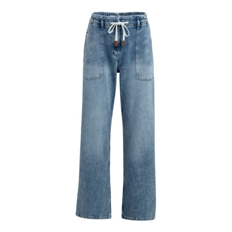 YAYA Loose fit worker straight denim mid blue denim