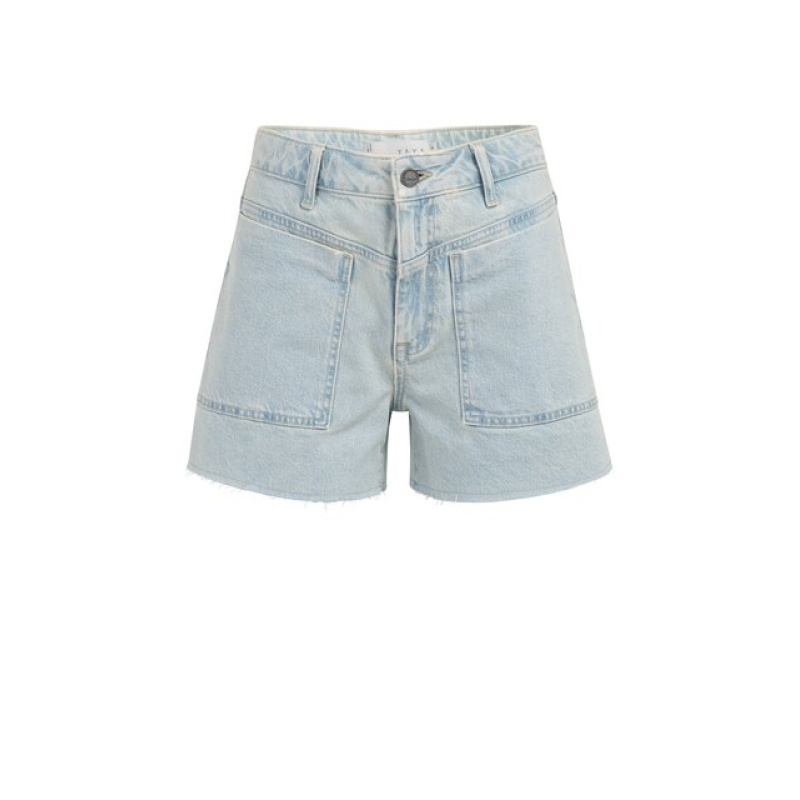 YAYA Loose fit colored worker short light denim