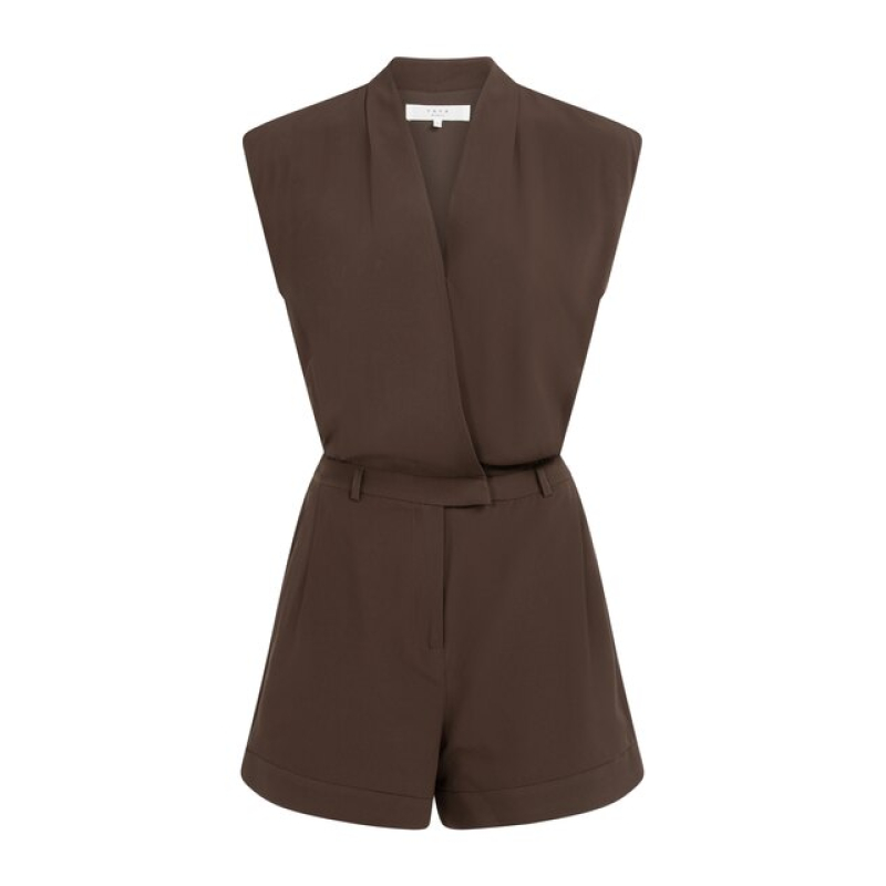 YAYA Woven sleeveless playsuit chocolate brown