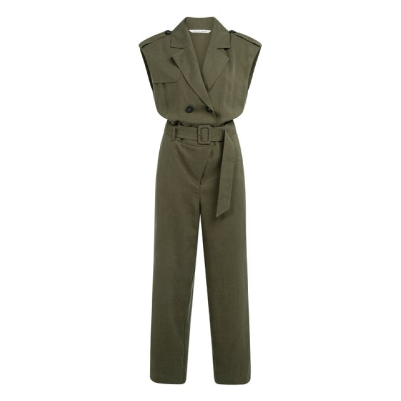 YAYA Linen mix woven jumpsuit army green