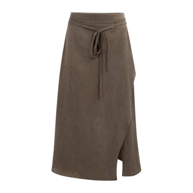 YAYA Woven midi skirt with wrap effect washed brown