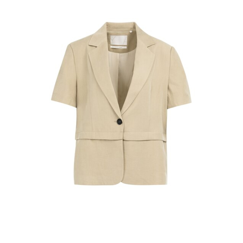 YAYA Woven shortsleeve blazer with crockery brown