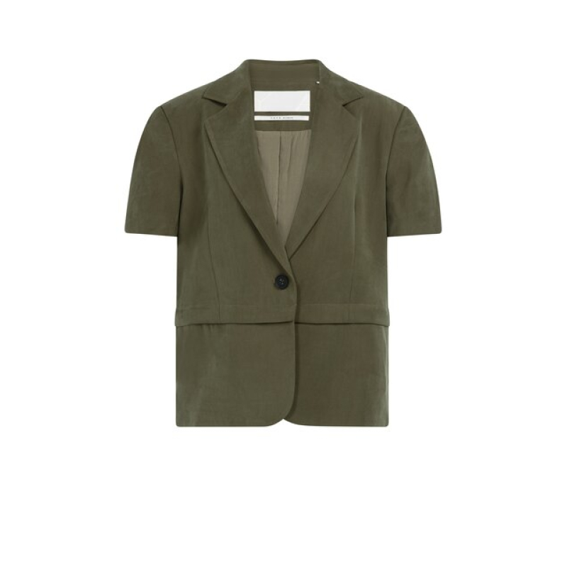 YAYA Woven shortsleeve blazer with armygreen