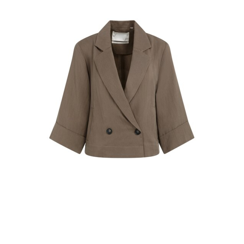 YAYA Woven loose fit blazer jacket washed brown